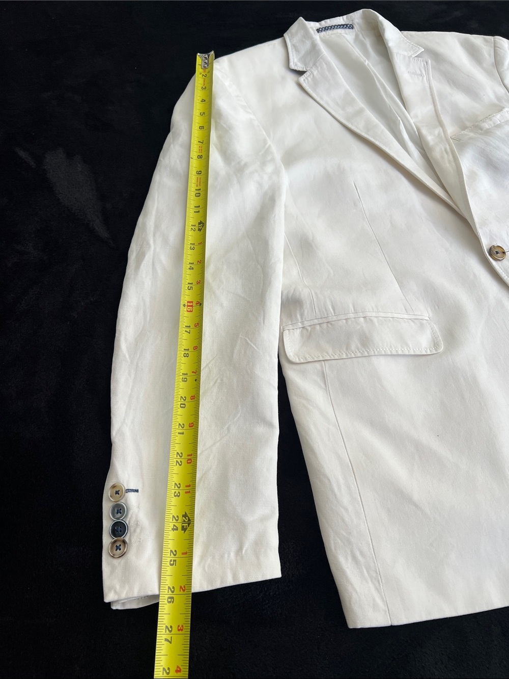 SAND, White Cotton & Linen Blazer with Navy Polka Dot Trim - Picture 11 of 14